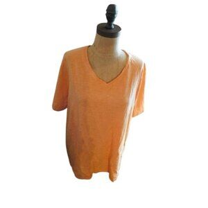 Chico's Size XL (3) Peach Vneck Pleated back Short Sleeve Knit Casual Top